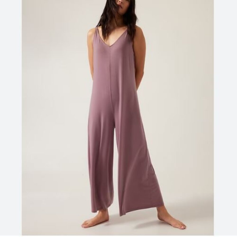 Athleta Pink Nighttime Bliss V-Neck Sleep Romper Jumpsuit Lingerie PJ Small - Picture 1 of 11